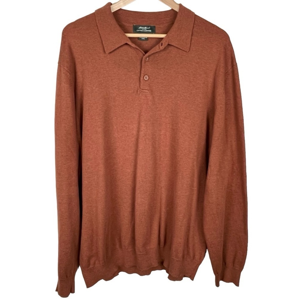 Eddie Bauer Y2K Cotton Cashmere Collared Pumpkin Colored Sweater Size XXL
